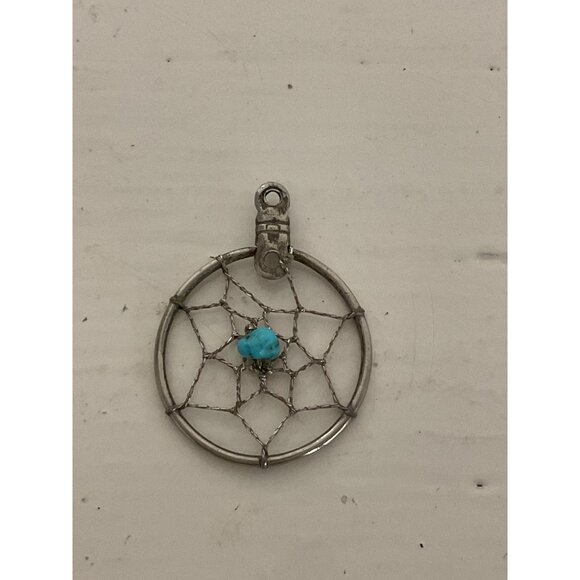 Dreamcatcher Pendant With Turquoise Stone & Silver Tone Finish - Picture 1 of 3